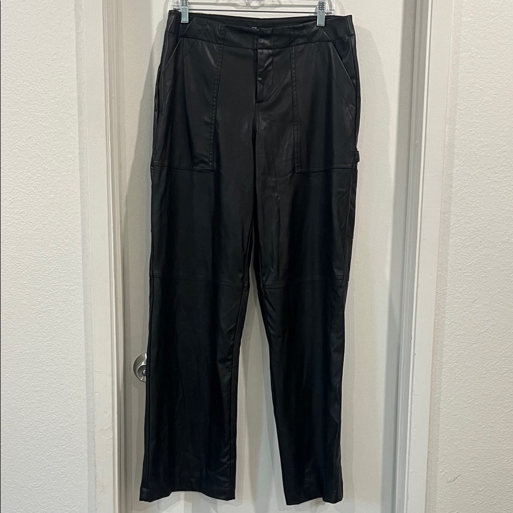 Zara Women's Faux Leather Black Wide Leg Pants with Cargo Pocket Size Medium